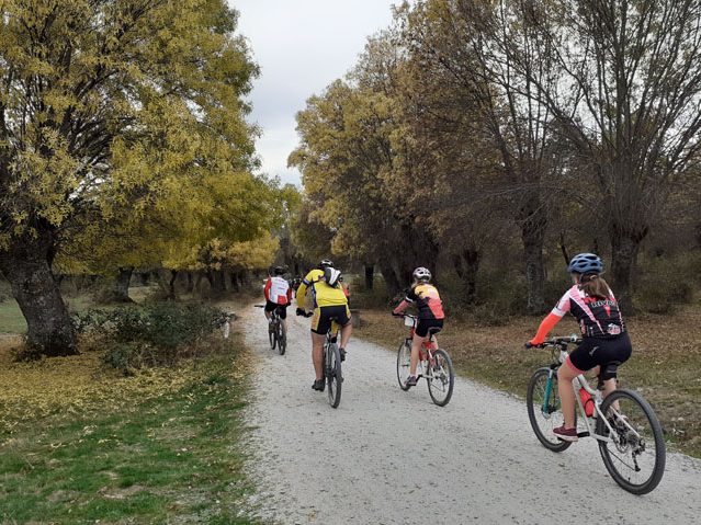 Vista de un camino de tierra con varios ciclistas recorriéndolo.